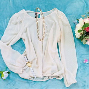 Maurices Cream/White polka dot long sleeve blouse